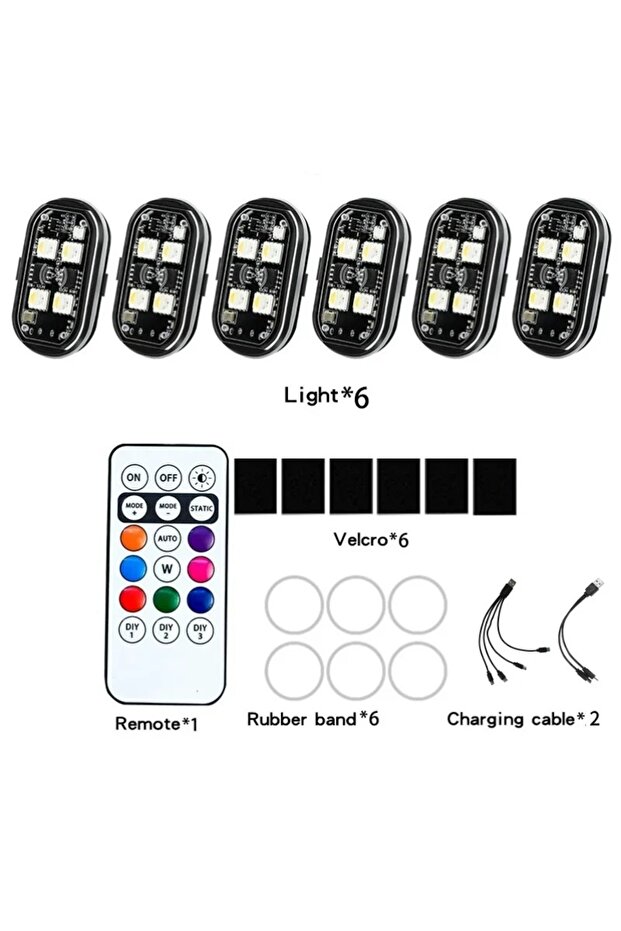 6pcs 2/4/6pcs Wireless Remote Control LED Strobe Light for Car Motorcycle Drone Scooter Anti-collisi