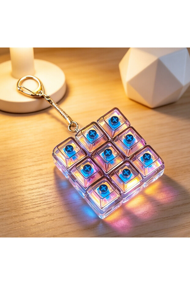 H NEW LED Keyboard Keychain Fidget Toys Crystal Clicker Sensory Toy for Stress Relief Keyboard Keych