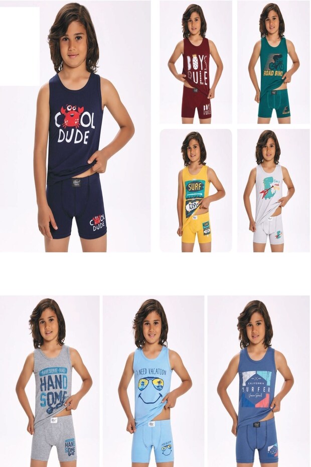 3311 Boy's 12-Piece Patterned Athlete Boxer Set - Colorful