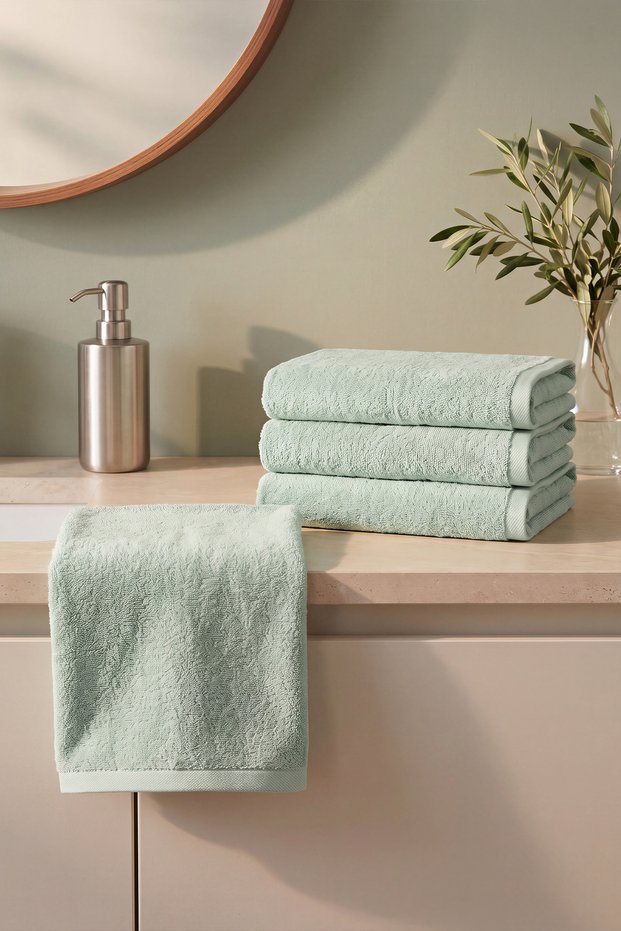 Green Natural Color 4-Piece 100% Cotton Towel Set 50X90