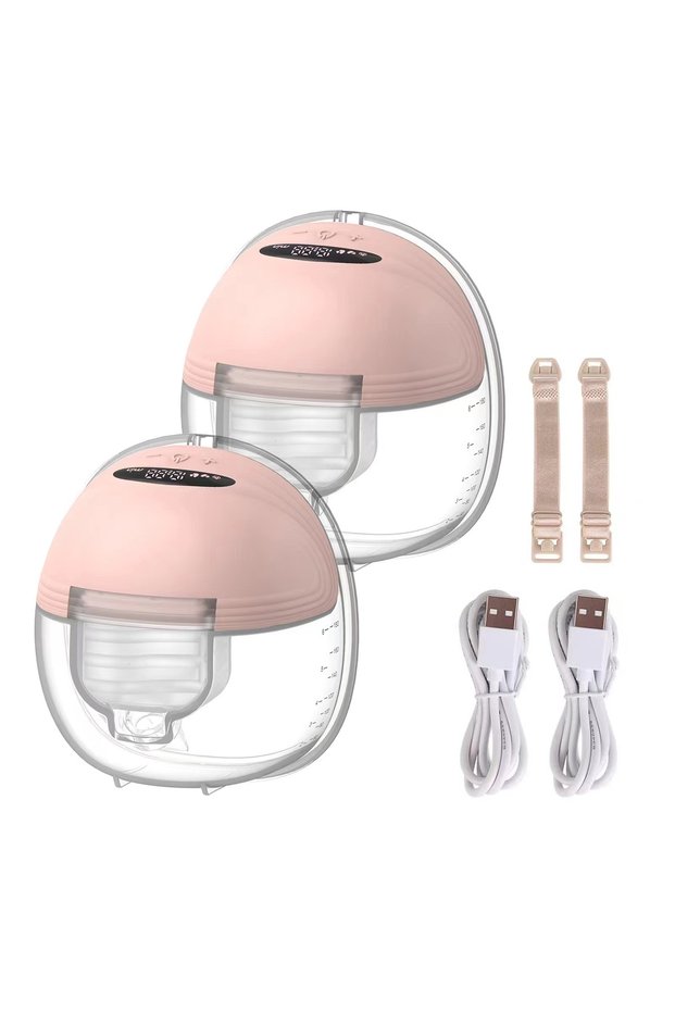 Pink-2pcs Wearable Breast Pump Hands Free Electric Portable Wearable Breast Pumps Slient BPA-free Br