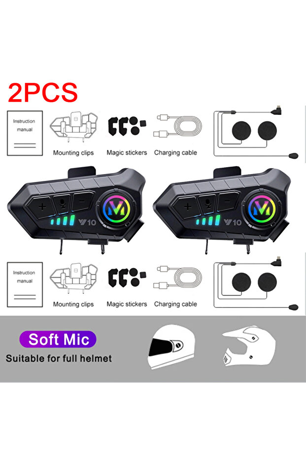 2 PCS Soft Mic 1 or 2 PCS Motorcycle Helmet Headset With LED Earphone Bluetooth 5.3 Stereo Waterproo