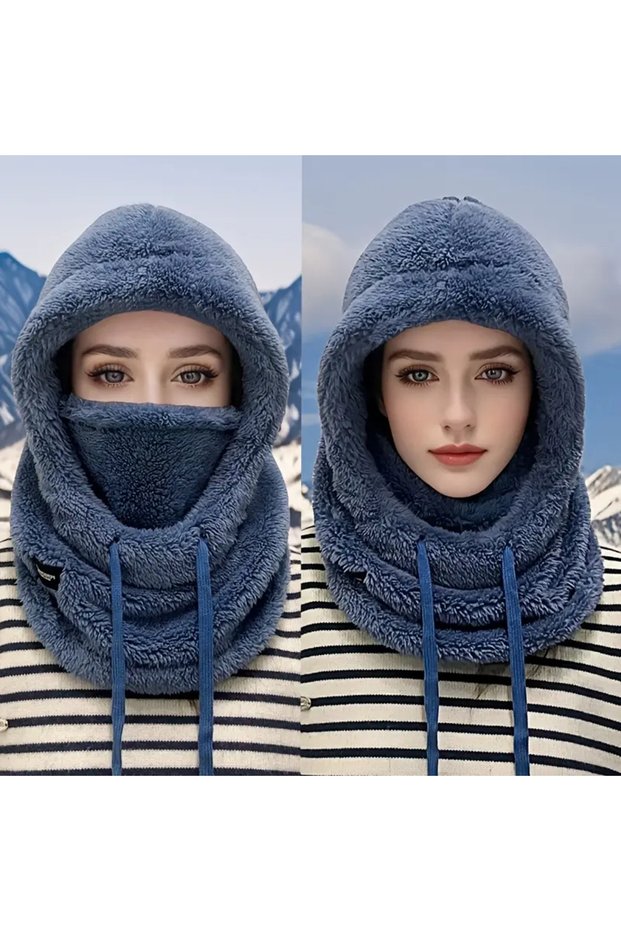 blue 1/2pcs Winter Warm Balaclava Thermal Windproof Ski Hood Motocycle Face Cover Polar Fleece Adjus