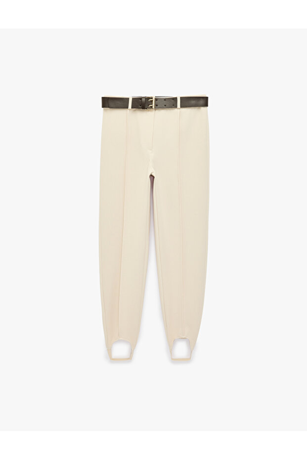 Ribbed Belted High Waist Trousers with Foot Band Detail