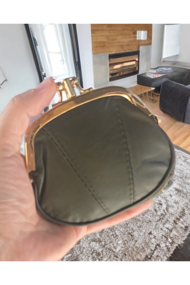 Genuine Leather Green Mini Clip-On Scholarship Women's Mini Handbag Wallet Card Holder 012