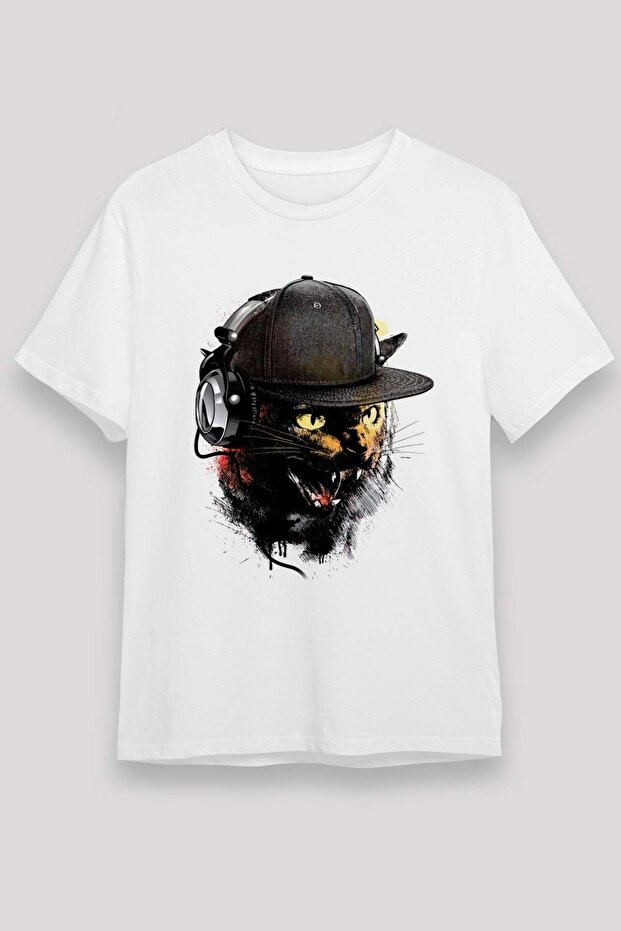 Dj Cat Printed Unisex White T-Shirt