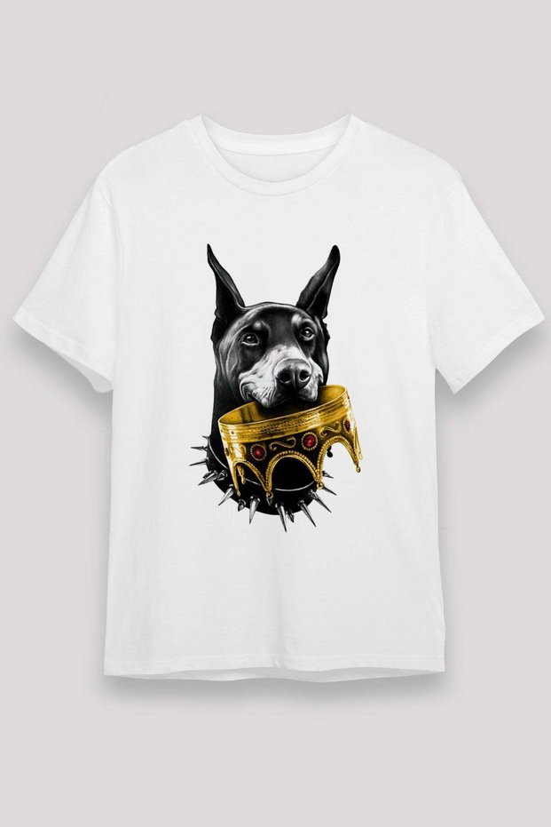 King Doberman Printed Unisex White T-Shirt