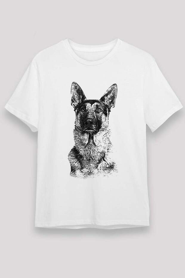 German Shepherd Printed Unisex White T-Shirt