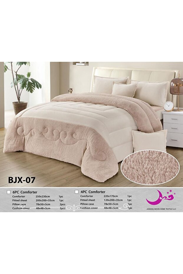 مفرش سرير شتوي -فرو مخمل وجهين -نفرين6 قطع - مقاس 230*250