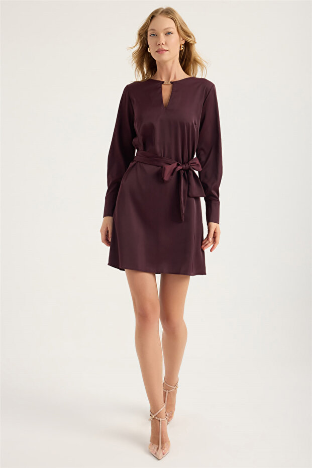 V-Neck Belted Dress