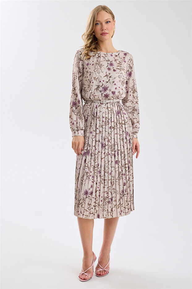 Belted Pleated Skirt Dress
