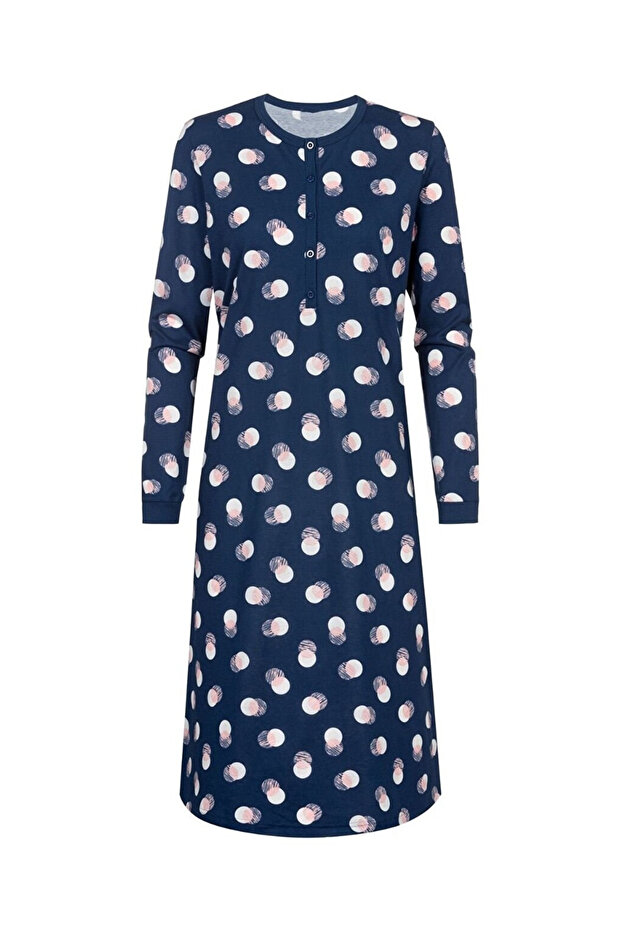 Blue 100% Pure Cotton Long Sleeve Nightgown