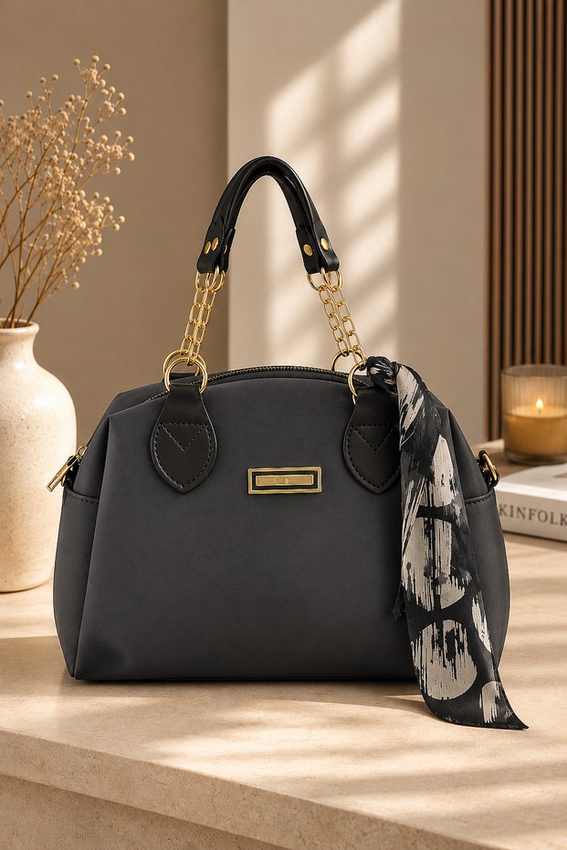 Chain Detailed Hand and Shoulder Bag Anthracite