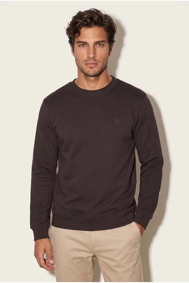 Men's 6212 0 Collar Embroidered Selanik Sweatshirt A.Brown