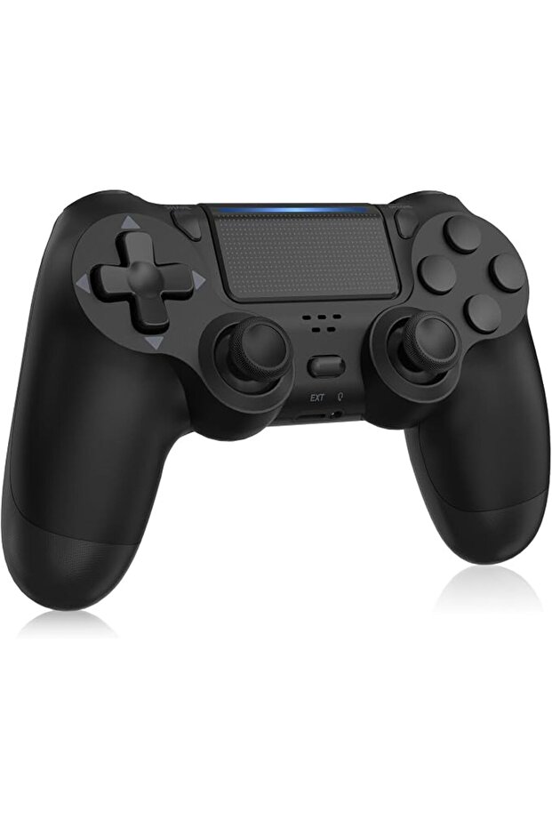 وحدة تحكم لاسلكية لجهاز PS4، مع خاصية الاهتزاز، واستشعار الحركة، ولوحة لمس، وشريط إضاءة، ووظيفة المشاركة