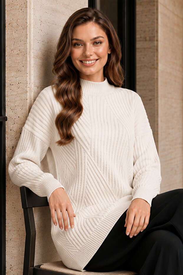 Patterned Knitwear Sweater K6030 Ecru