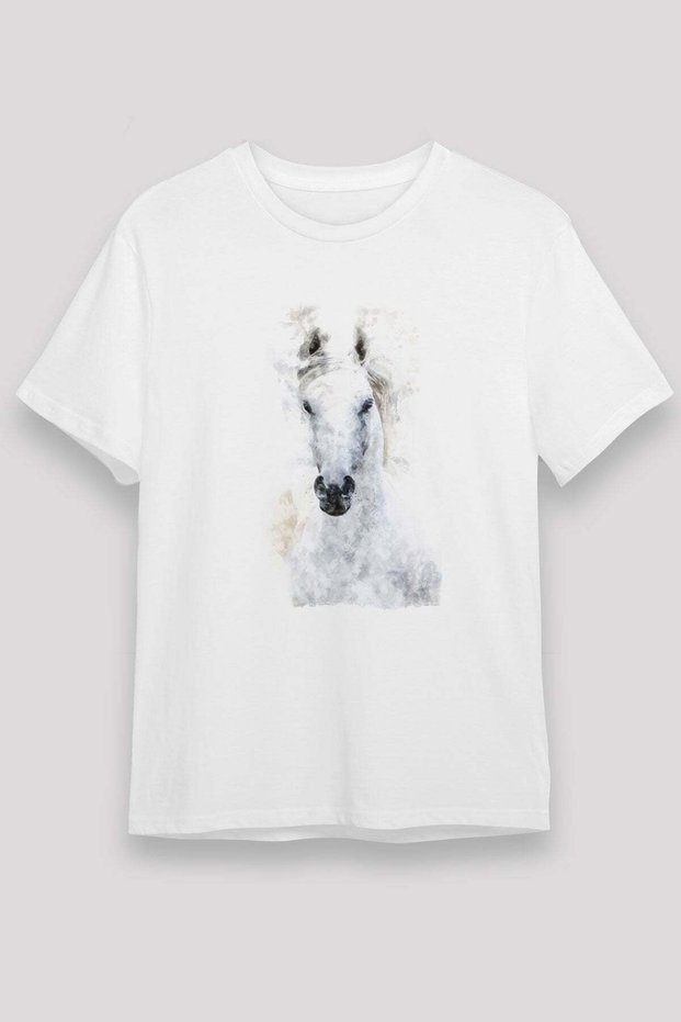 White Horse Printed Unisex White T-Shirt
