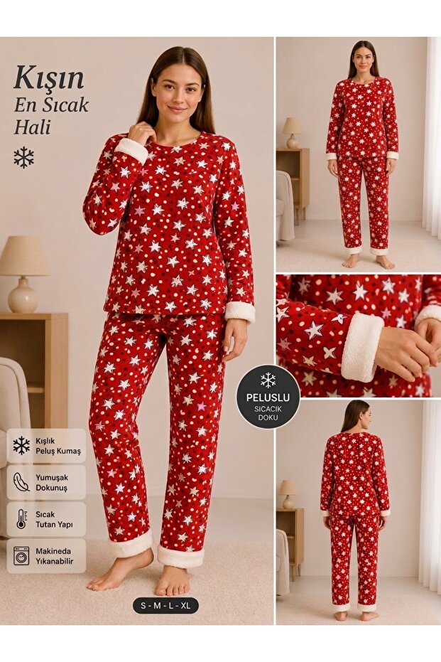 Women's Suede Fabric Plush Detail Comfortable Soft Textured Pajama Set