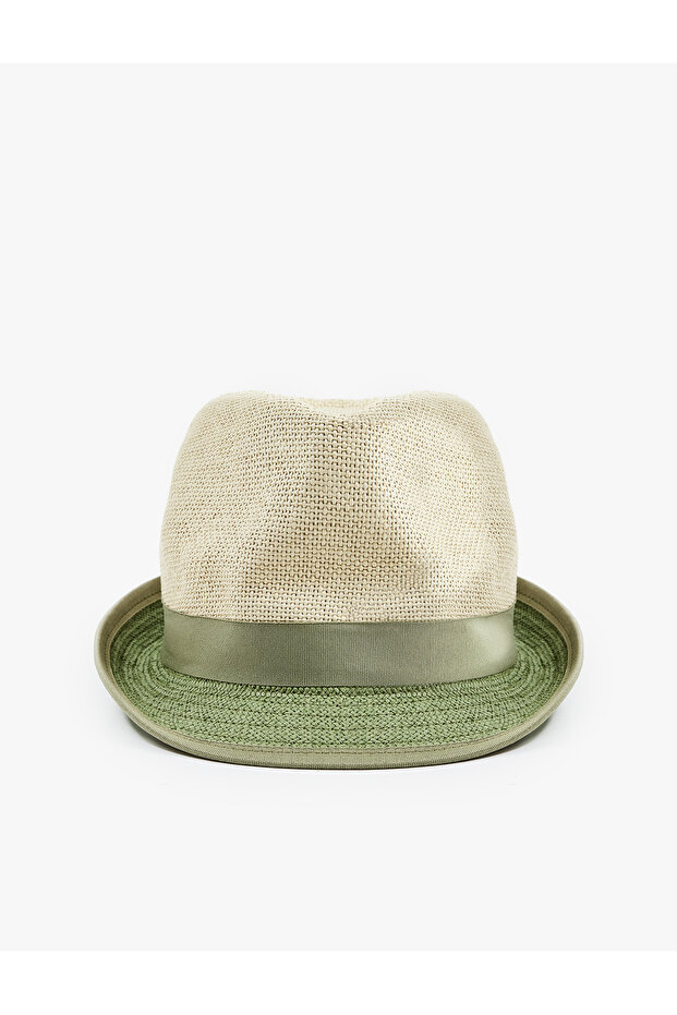 Straw Hat with Stripe Detail