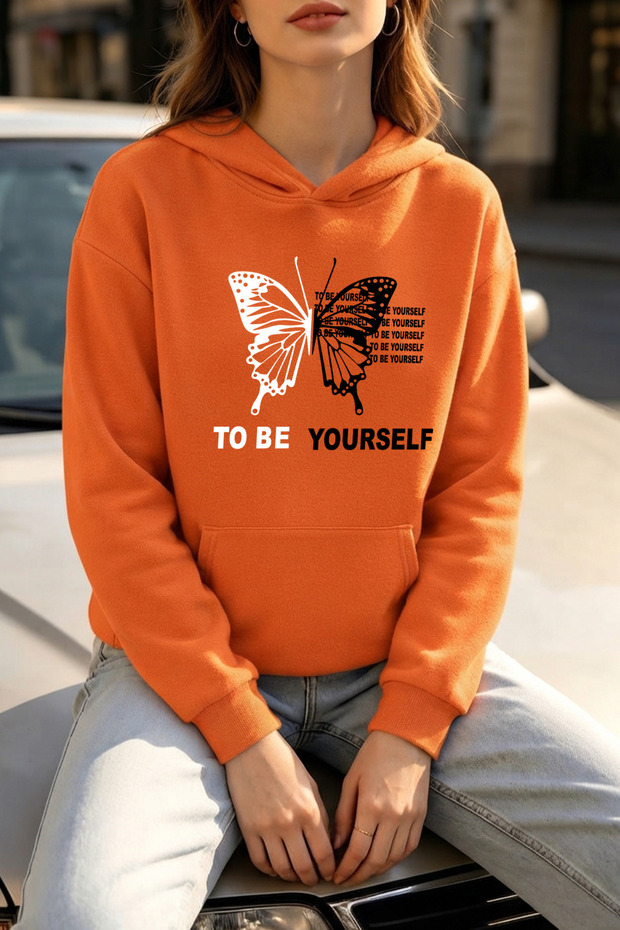 Unisex Butterfly Tobe Printed Oversize Hoodie Hooded Sweatshirt
