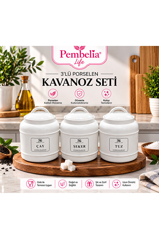 3-piece porcelain 1000 ml spice, tea, sugar, salt storage jar set