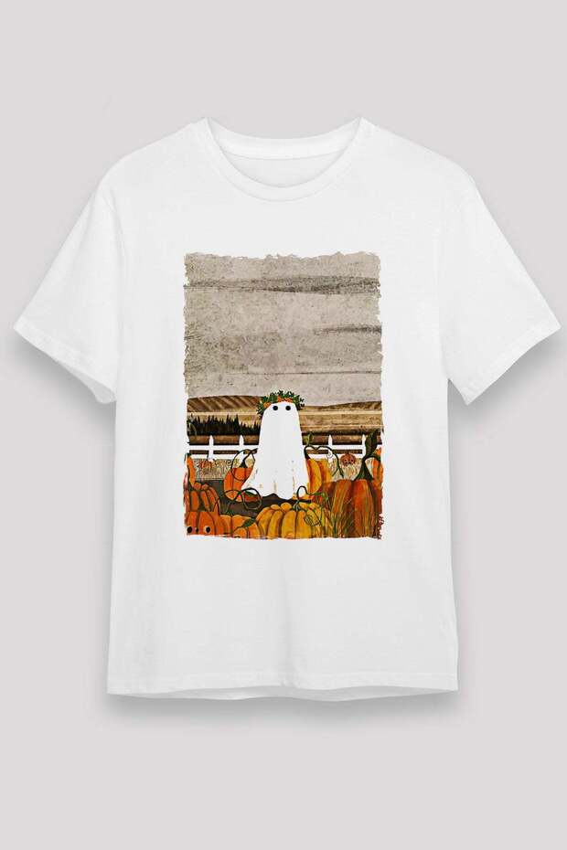 Halloween Unisex Printed White T-Shirt - Tshirt