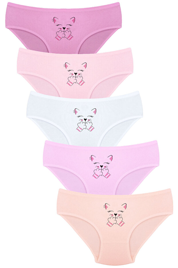 Onurel 5-Pack Cotton Girls' Briefs with Cat Print in Lycra