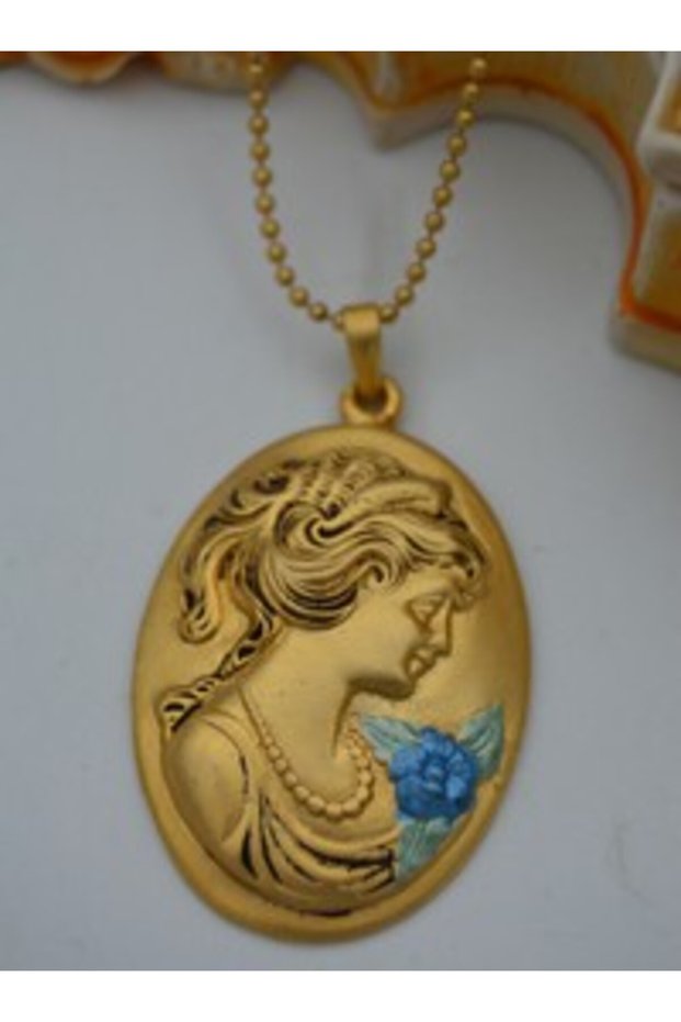 Vintage Cameo Long Necklace - Gold Color -