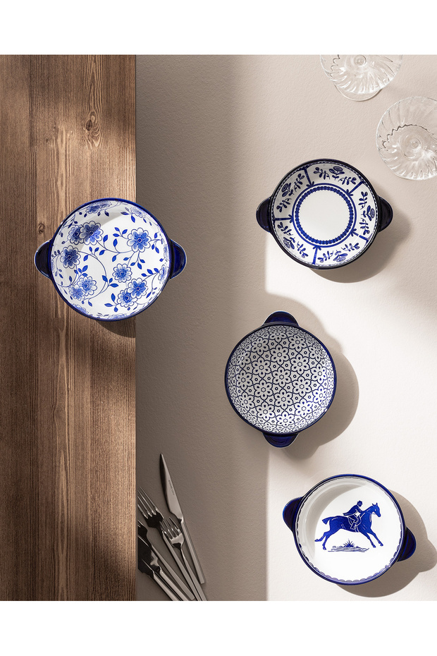 Reve bleu round plate set - 19 cm - blue/white