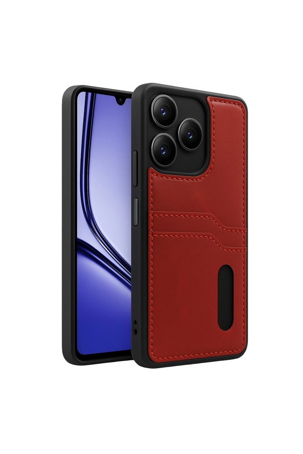 Realme Note 50 4g Case Sara Leather Case with Business Card Holder - Red