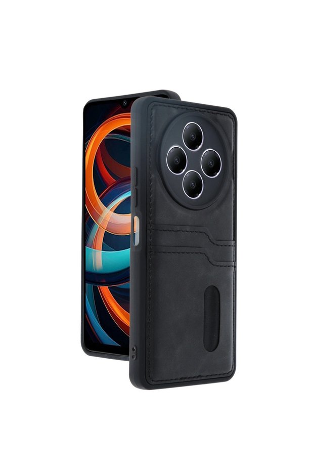 Xiaomi Redmi 14C Case Sara Leather Case with Business Card Holder - Black