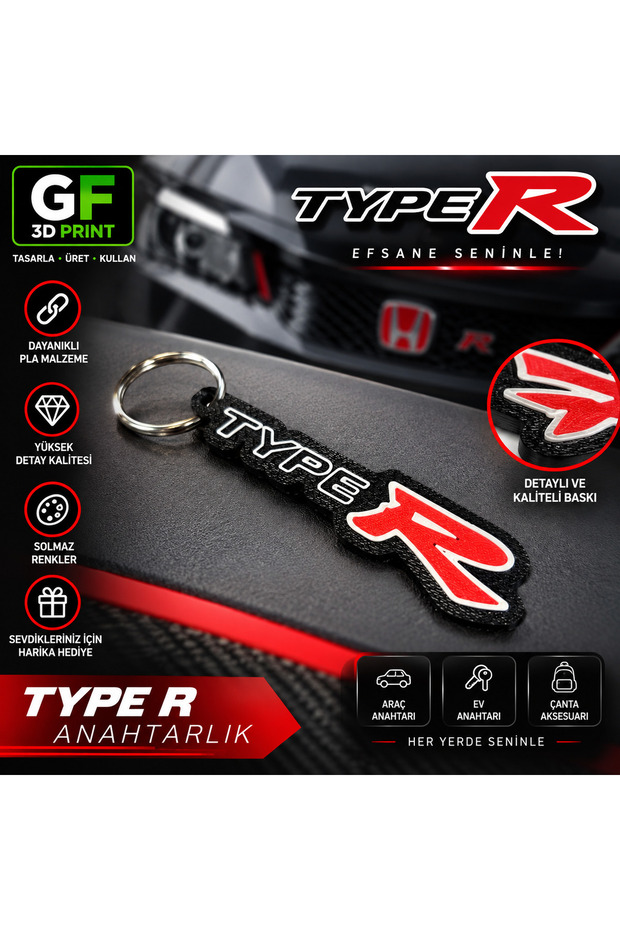 3D Printing Type R Themed Keychain Black Red Sport Design
