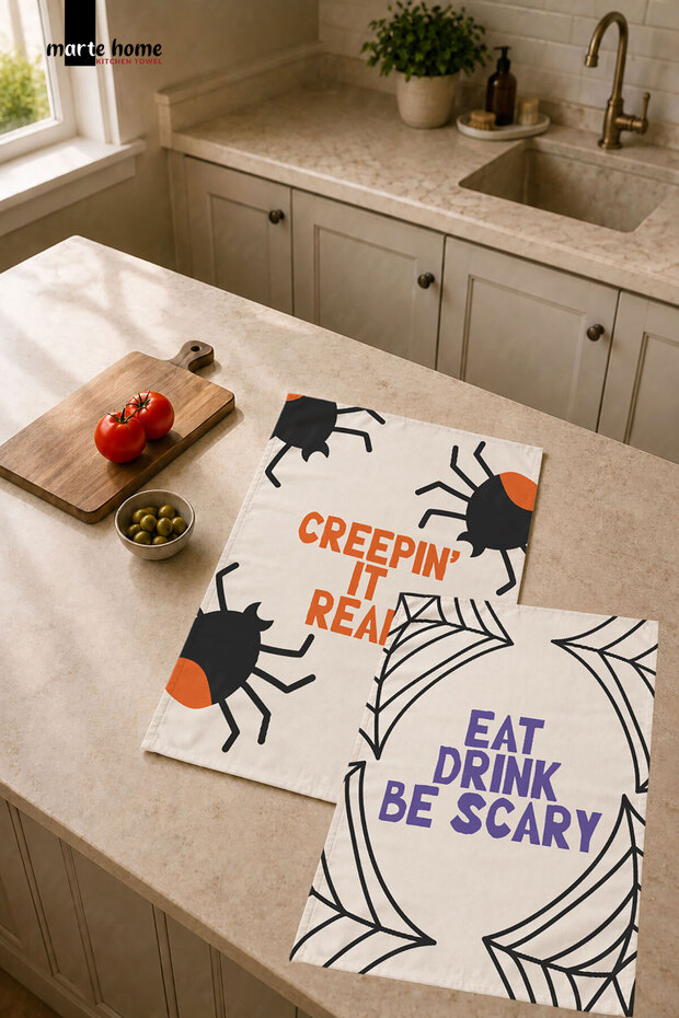 Halloween & Hallowen 35X55 cm Colorful Printed 2-Piece Kitchen Towel, Drying Cloth Set
