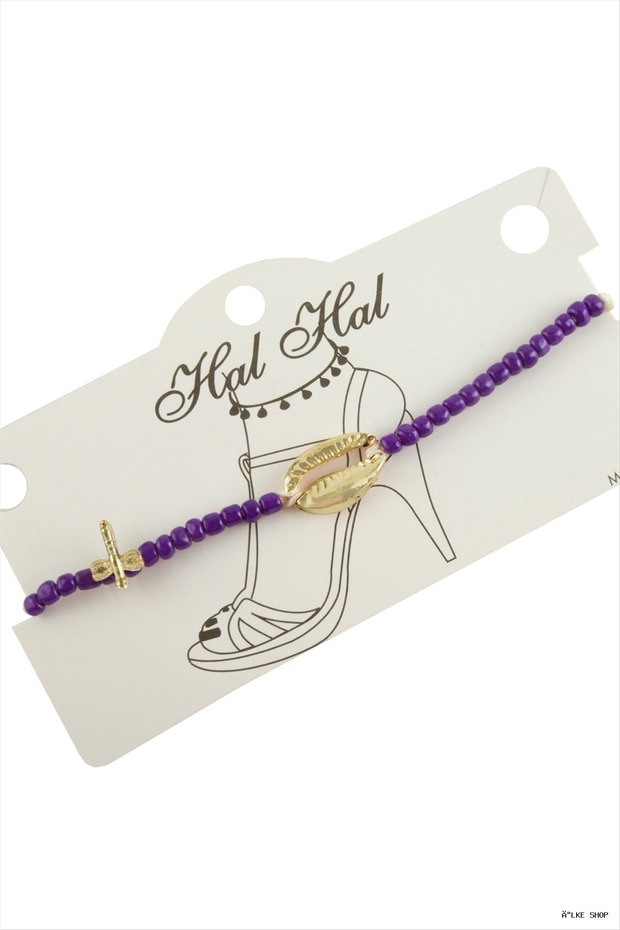 Ilkestor Yellow Colored Sea Shell Beads (123812) Anklet Purple