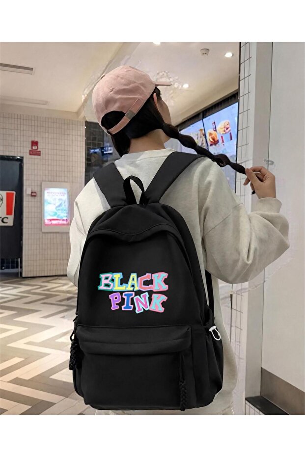 Black Black Pink Printed School, Class, Course Backpack