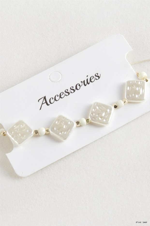 Ilkestor Baklava Bead Pearl Macrame Cord (202851) Bracelet White