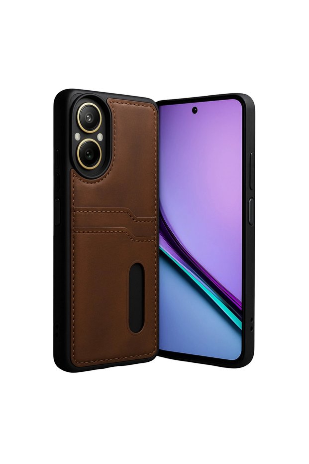 Realme 12 Lite Case Sara Leather Case with Business Card Holder - Tan