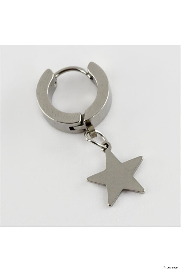 Ilkestor Star Figured Steel Men's Earring 1 Piece (210833) Silver Color