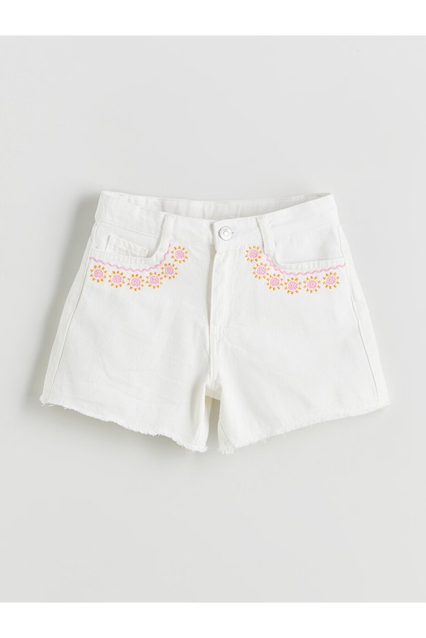 Trendlucky Girls' Jean Shorts with Flower Detail