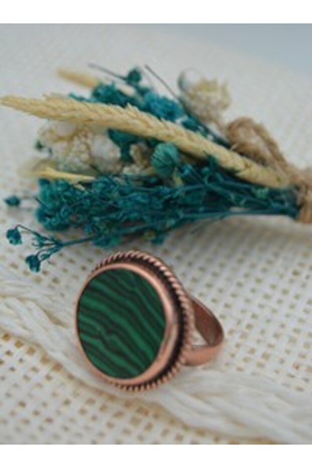 Special Design Handmade Adjustable Ring Made from Malahit Stone - Green -