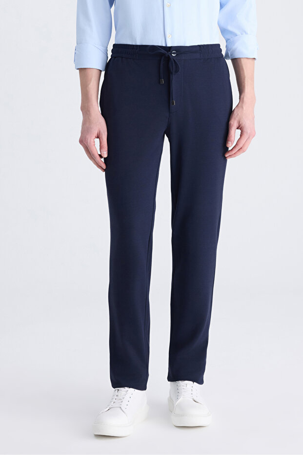 Ds Damat Slim Fit Navy Blue Dobby Jogger Pants