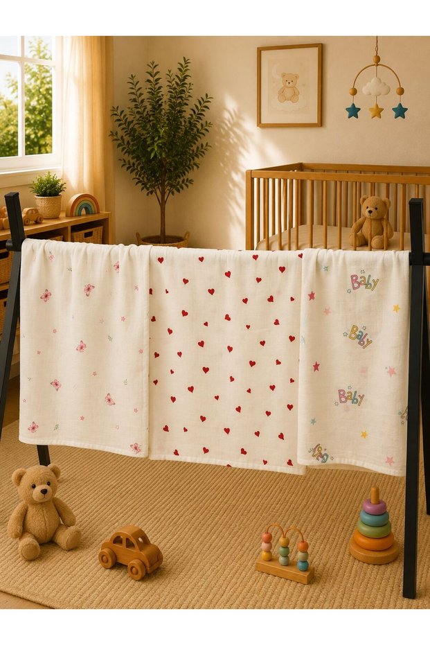 Multi-Purpose Muslin Blanket Set of 3, Muslin Newborn Baby Blanket, 100% Organic Cotton Muslin Cloth - 80X80 cm
