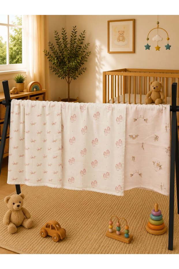 Multi-Purpose Muslin Blanket Set of 3, Muslin Newborn Baby Blanket, 100% Organic Cotton Muslin Cloth - 80X80 cm