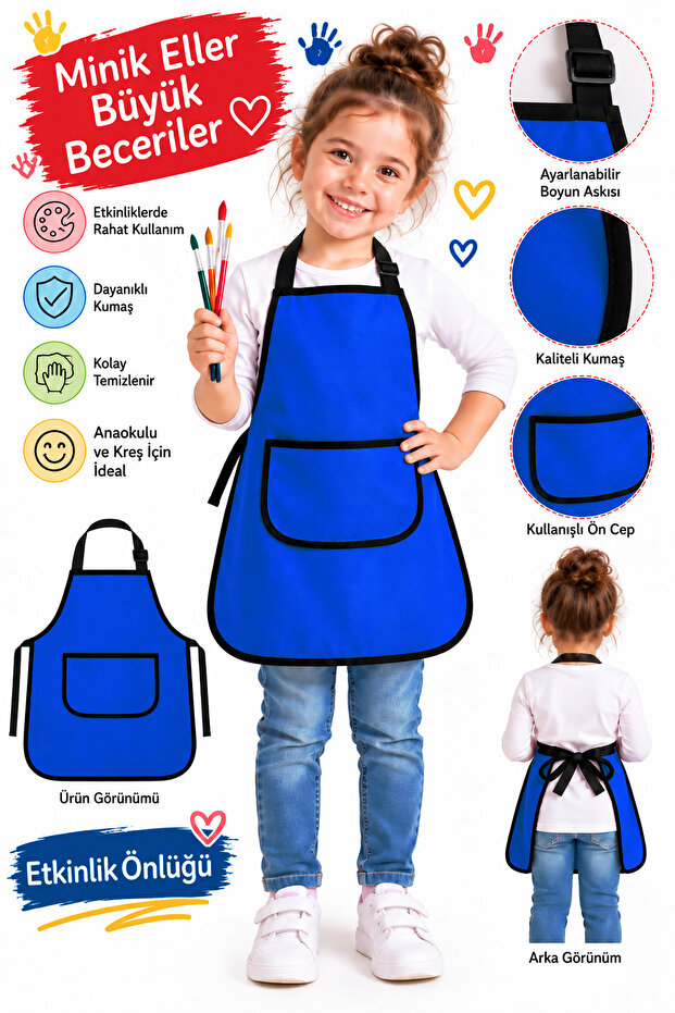 Kids Apron with Pockets Painting Event Activity Apron Washable Nursery Kindergarten Kitchen Painting Apron Liquid Proof for 5-10Y