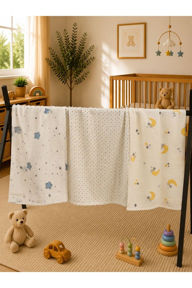 Multi-Purpose Muslin Blanket Set of 3, Muslin Newborn Baby Blanket, 100% Organic Cotton Muslin Cloth - 80X80 cm