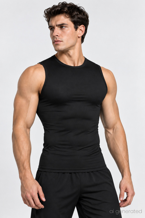 Basic Men's Compression Zero Sleeve Sleeveless Athlete Tank Top Body Fitting Sports Athlete Tank Top Flexible