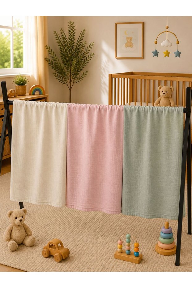 Multi-Purpose Muslin Blanket Set of 3, Muslin Newborn Baby Blanket, 100% Organic Cotton Muslin Cloth - 80X80 cm