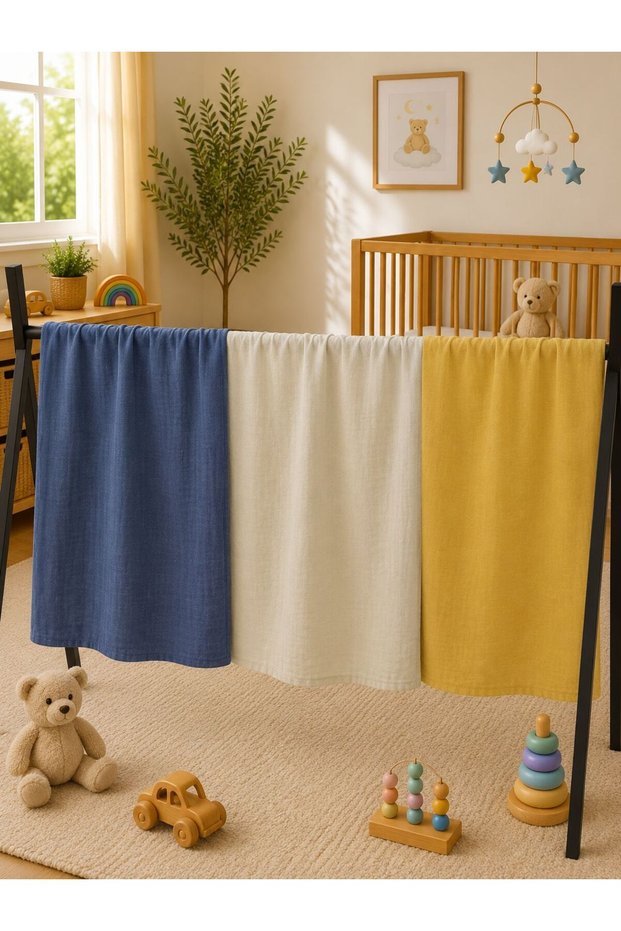 Multi-Purpose Muslin Blanket Set of 3, Muslin Newborn Baby Blanket, 100% Organic Cotton Muslin Cloth - 80X80 cm