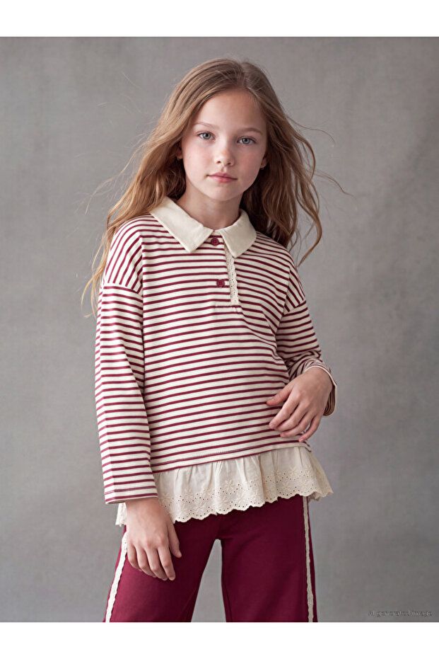 Esvab • Modern & Distinctive Devrik Roba Collar Striped Girls' Suit
