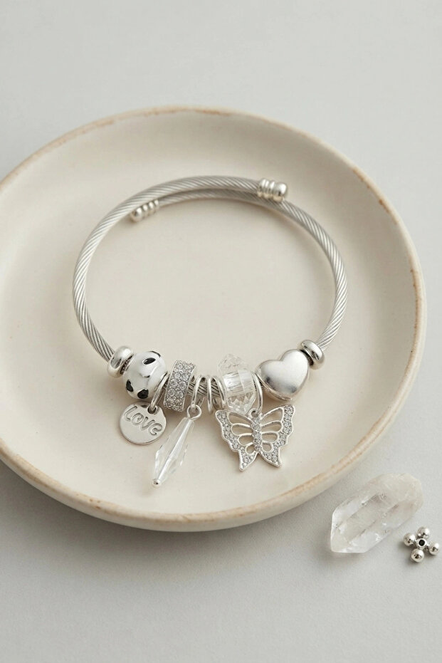 Bracelet with Stone Butterfly and White Charm